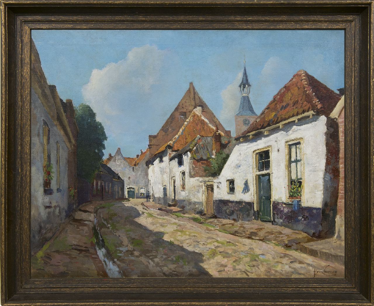 Vuuren J. van | Jan van Vuuren, Gezicht op de Adelaarshoek in Hattem, olieverf op doek 66,4 x 83,2 cm, gesigneerd rechtsonder