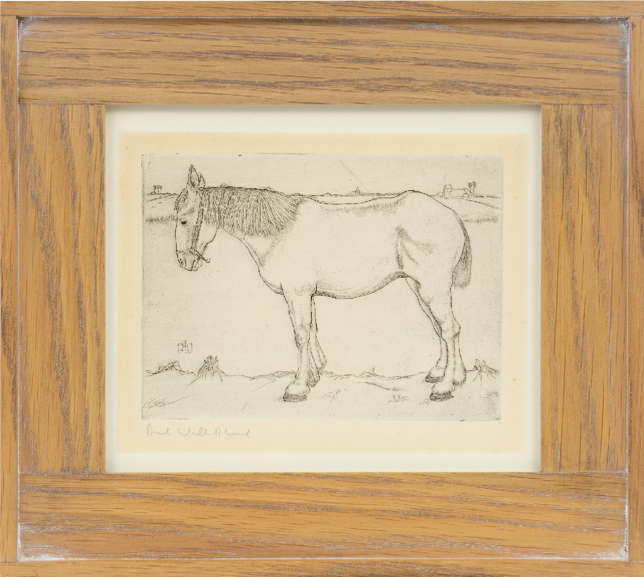 Mankes J.  | Jan Mankes, Staand paard, ets op papier 11,7 x 15,8 cm, gesigneerd links van het midden met monogram in de plaat en te dateren 1917
