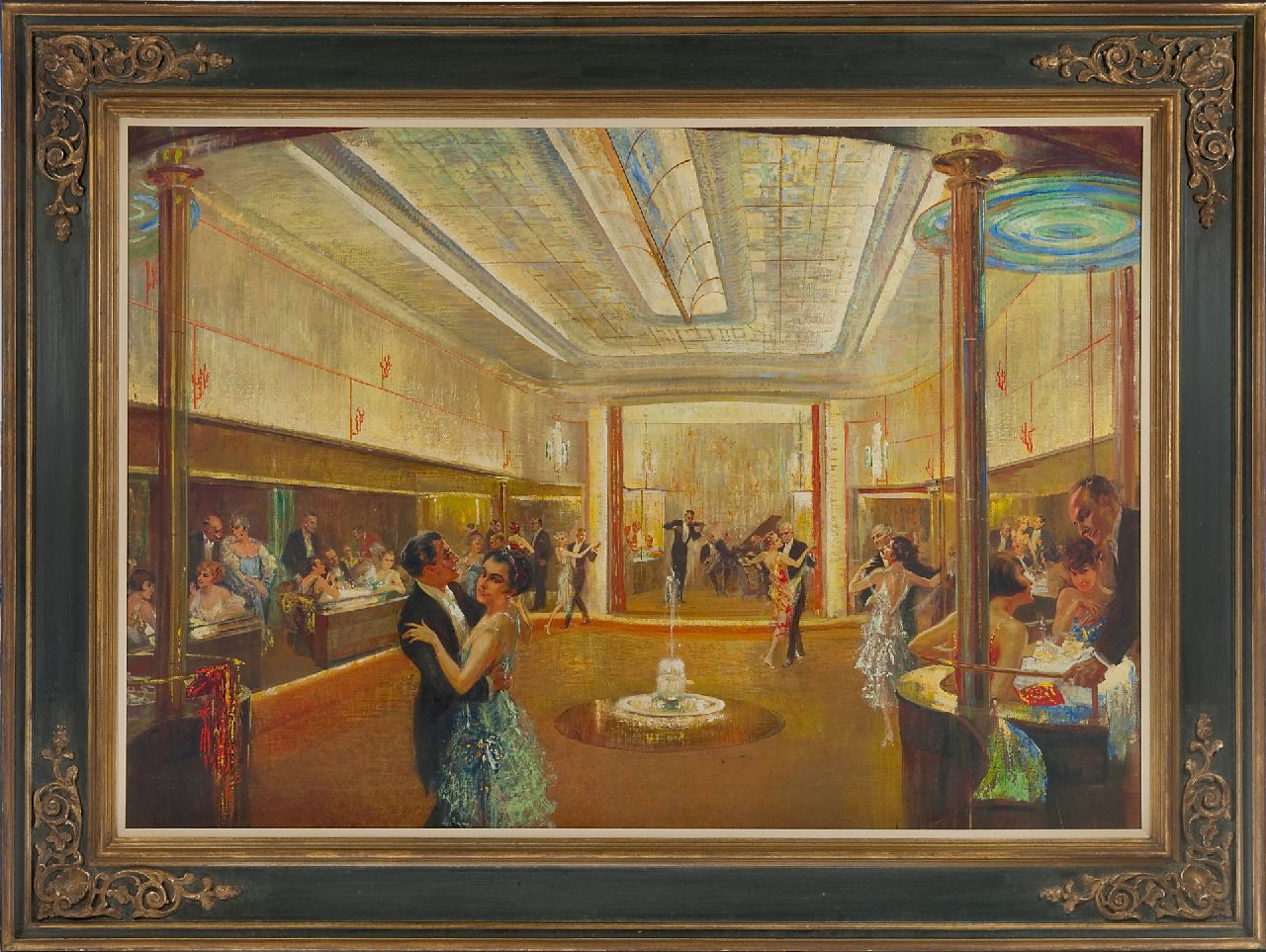 Schwarmstädt F.  | Felix Schwarmstädt, Dansen aan boord van de ss Bremen, olieverf op doek 90,1 x 131,0 cm, gesigneerd linksonder en te dateren ca. 1928