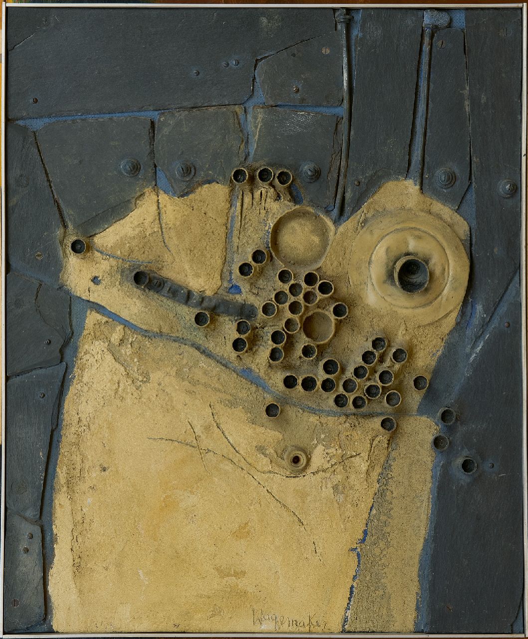 Wagemaker A.B.  | Adriaan Barend 'Jaap' Wagemaker, Le morceau de cuivre, gemengde techniek op board 60,2 x 49,9 cm, gesigneerd linksonder, middenonder en verso en verso gedateerd '62