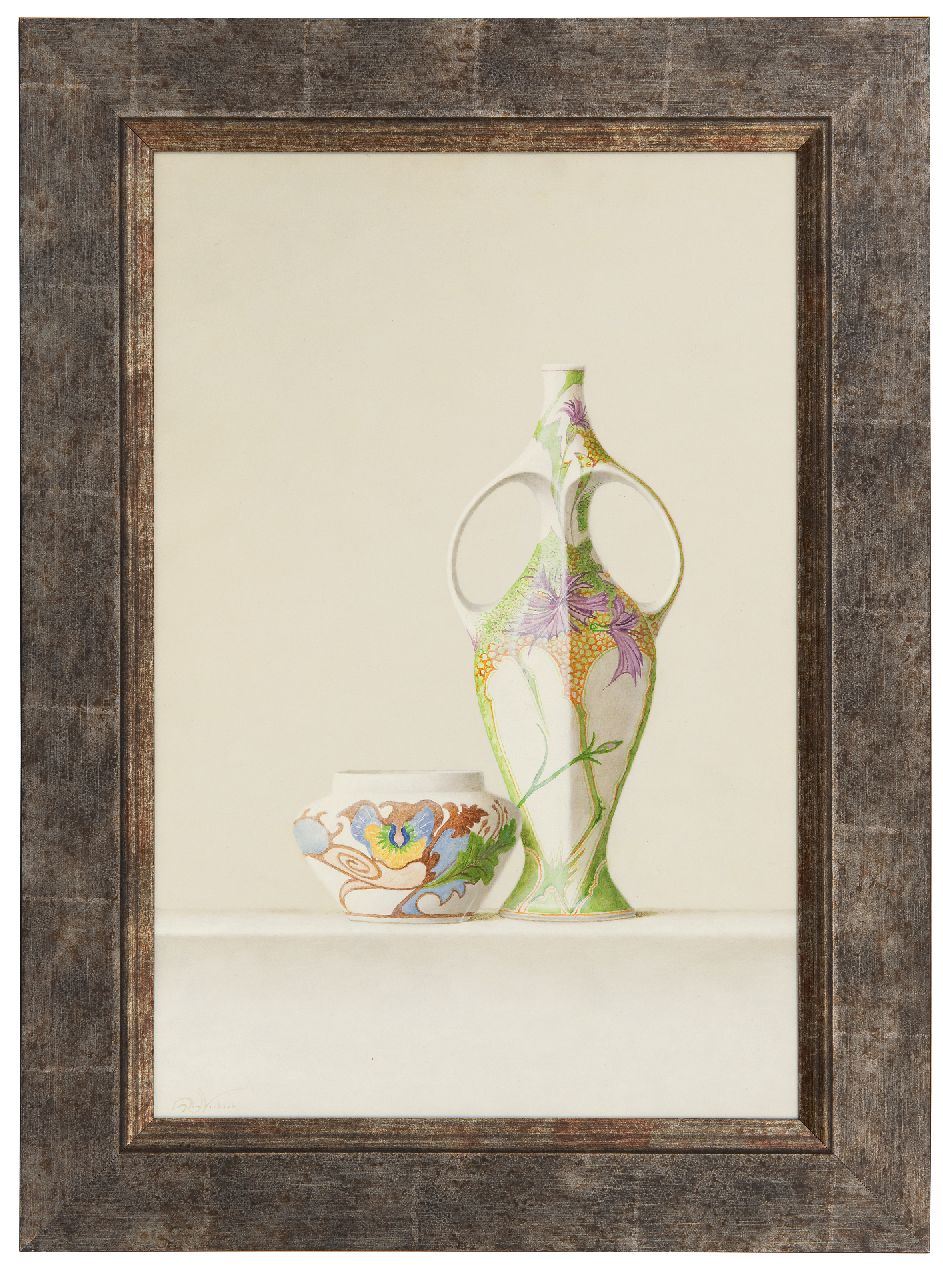 Verkerk R.  | Ruud Verkerk | Schilderijen te koop aangeboden | Gouds Plateel, olieverf op paneel 44,9 x 30,0 cm, gesigneerd verso en verso gedateerd 2016