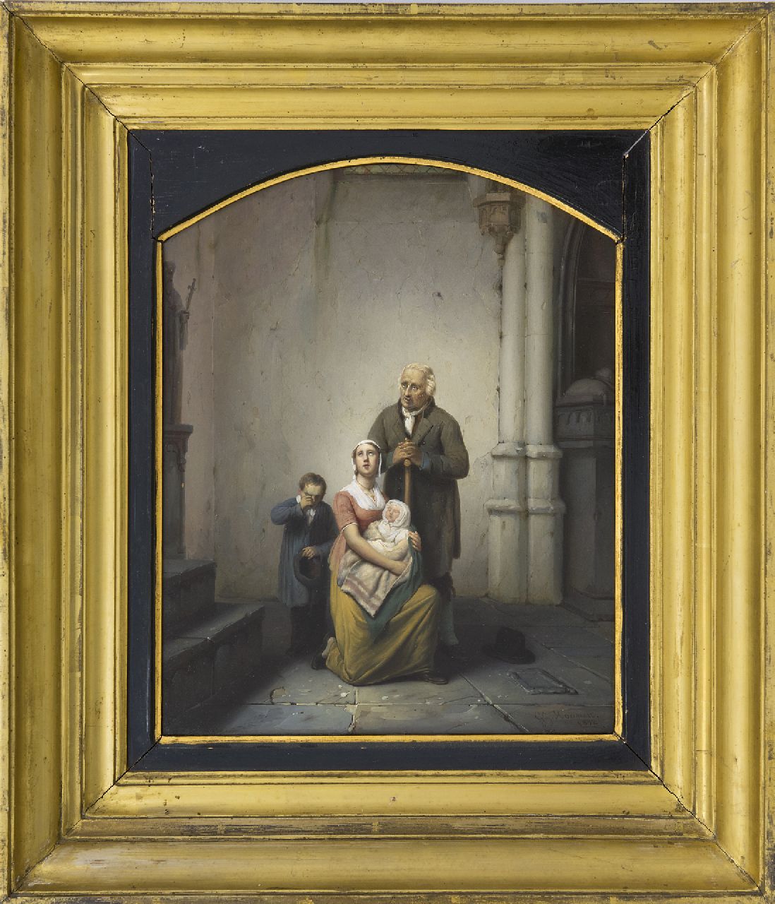Haanen G.G.  | George Gillis Haanen | Schilderijen te koop aangeboden | Familie bij kerkuitgang, olieverf op paneel 34,3 x 27,1 cm, gesigneerd rechtsonder en gedateerd 1832
