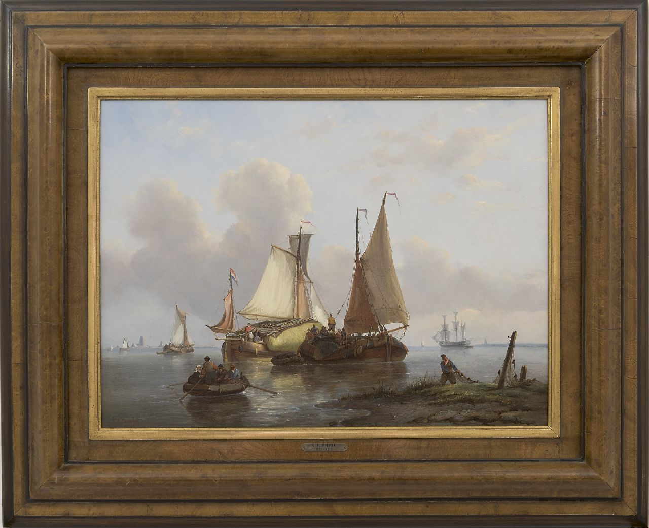 Opdenhoff G.W.  | Witzel 'George Willem' Opdenhoff, Zeilende vrachtschepen bij kalm weer, olieverf op paneel 38,8 x 53,1 cm, gesigneerd linksonder