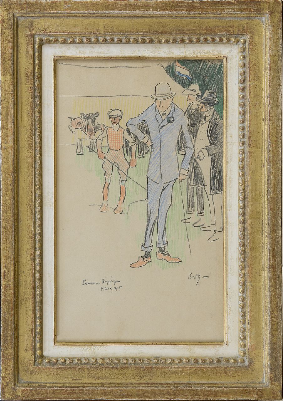 Sluiter J.W.  | Jan Willem 'Willy' Sluiter, Op het Internationale Concours Hippique in Den Haag, 1905, krijt op papier 32,7 x 19,0 cm, gesigneerd rechtsonder met initialen en gedateerd 1905