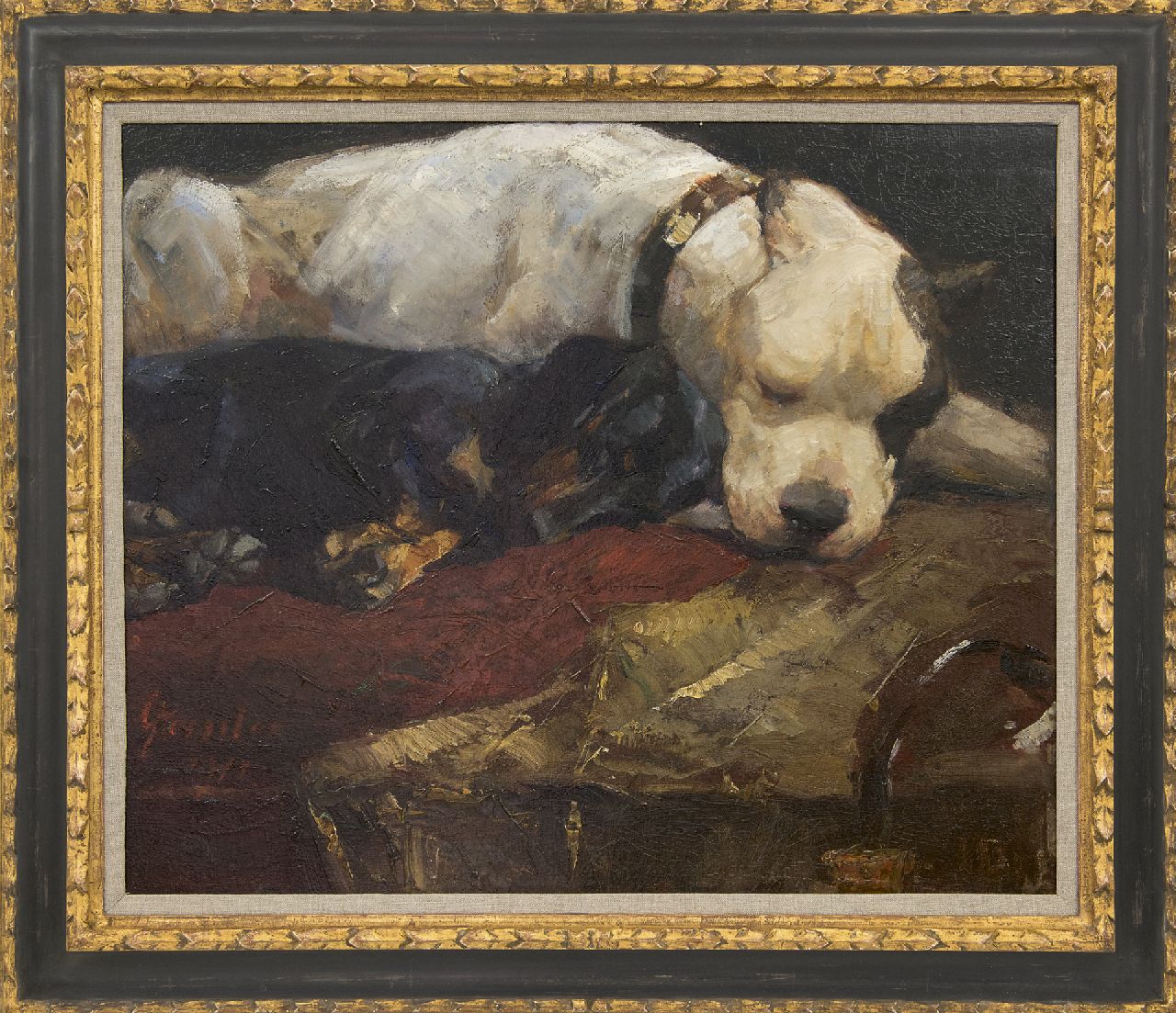 Geissler A.  | Arthur Geissler, Beste vrienden, olieverf op schildersboard 50,6 x 60,5 cm, gesigneerd linksonder en gedateerd 1911