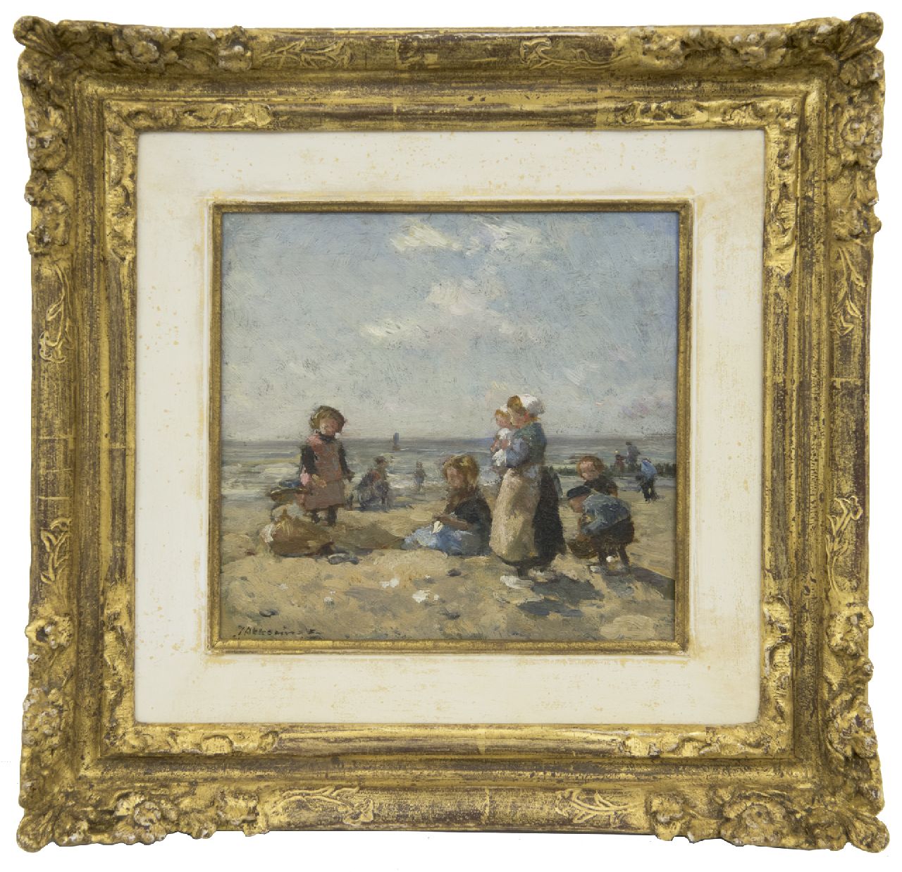 Akkeringa J.E.H.  | 'Johannes Evert' Hendrik Akkeringa, Spelende kinderen op het strand van Scheveningen, olieverf op paneel 16,3 x 16,8 cm, gesigneerd linksonder