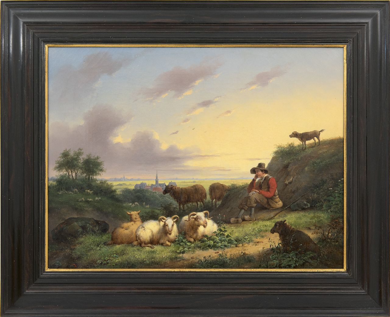 Berg S. van den | Simon van den Berg | Schilderijen te koop aangeboden | Herder met schapen in Hollands landschap, olieverf op doek 42,2 x 56,1 cm, gesigneerd linksonder 'S.v.d.Bergh' en te dateren ca. 1838