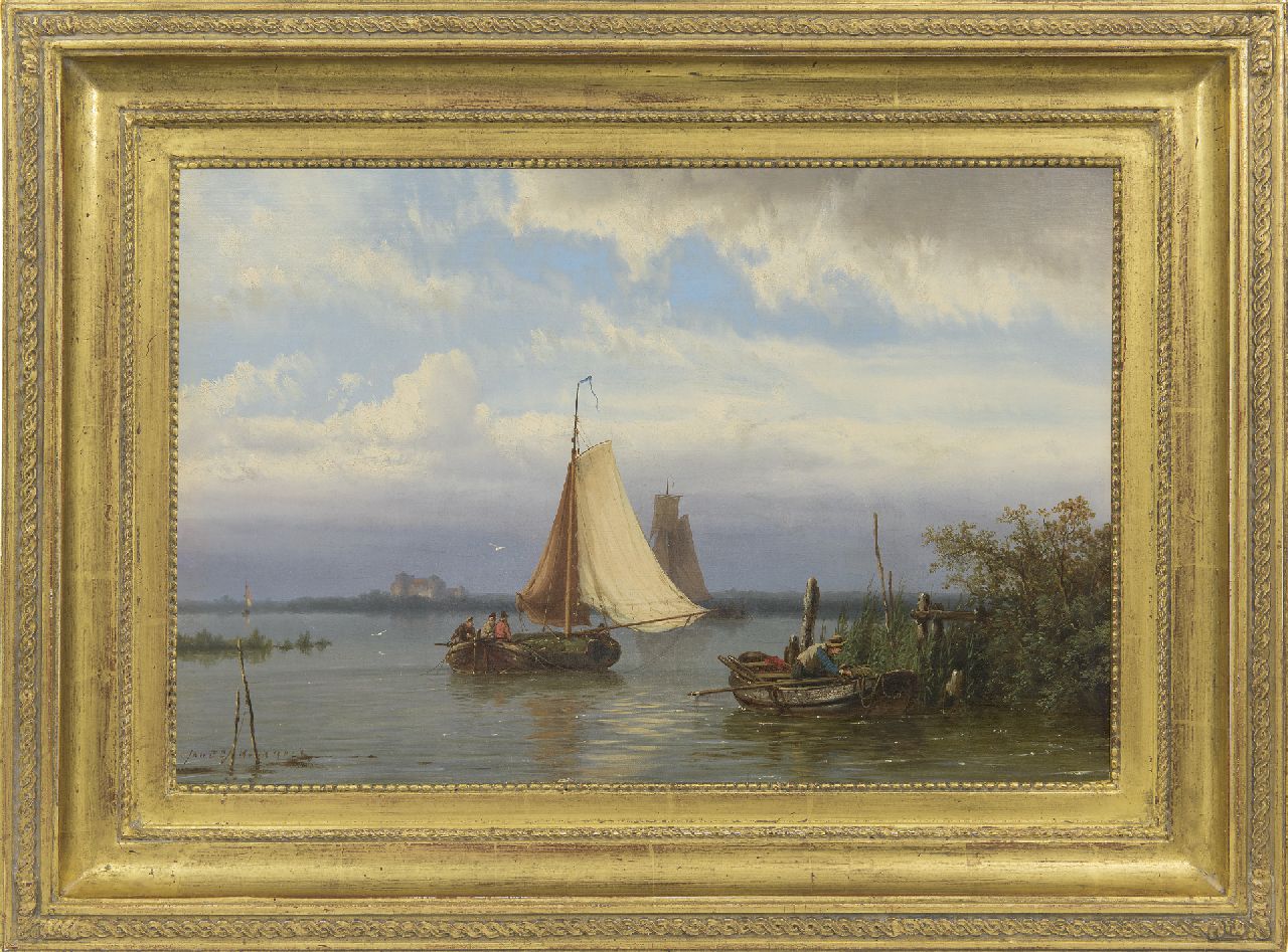 Koekkoek J.H.B.  | Johannes Hermanus Barend 'Jan H.B.' Koekkoek, Schepen op een rivier bij kalm weer, olieverf op doek 31,4 x 47,3 cm, gesigneerd linksonder