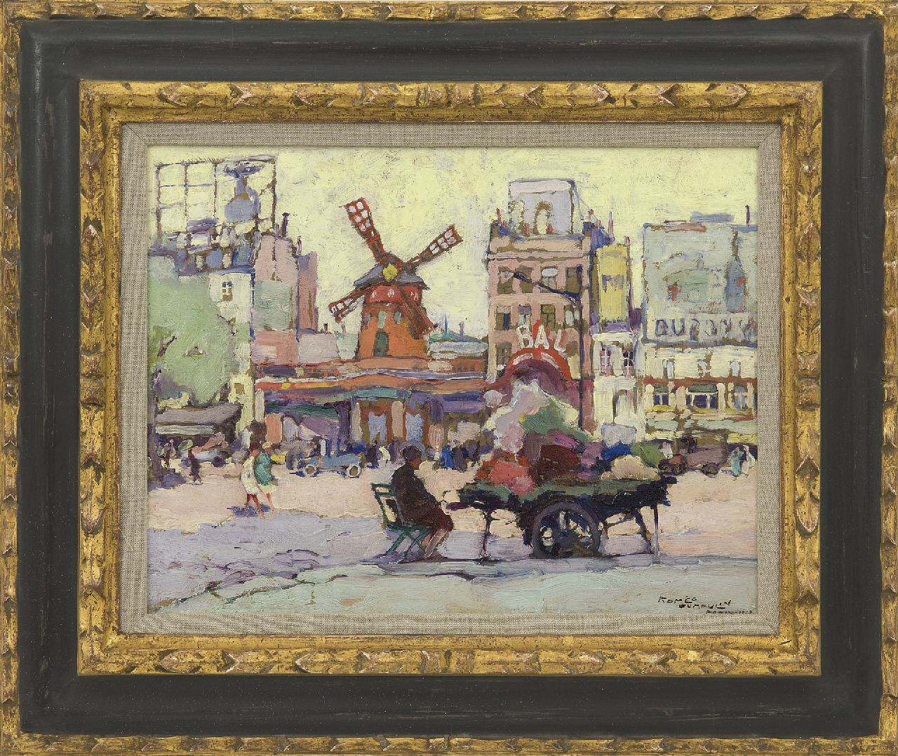 Dumoulin R.  | Roméo Dumoulin, Place Blanche met de Moulin Rouge, Parijs, olieverf op paneel 26,9 x 34,8 cm, gesigneerd rechtsonder en gedateerd 'Paris' 1927