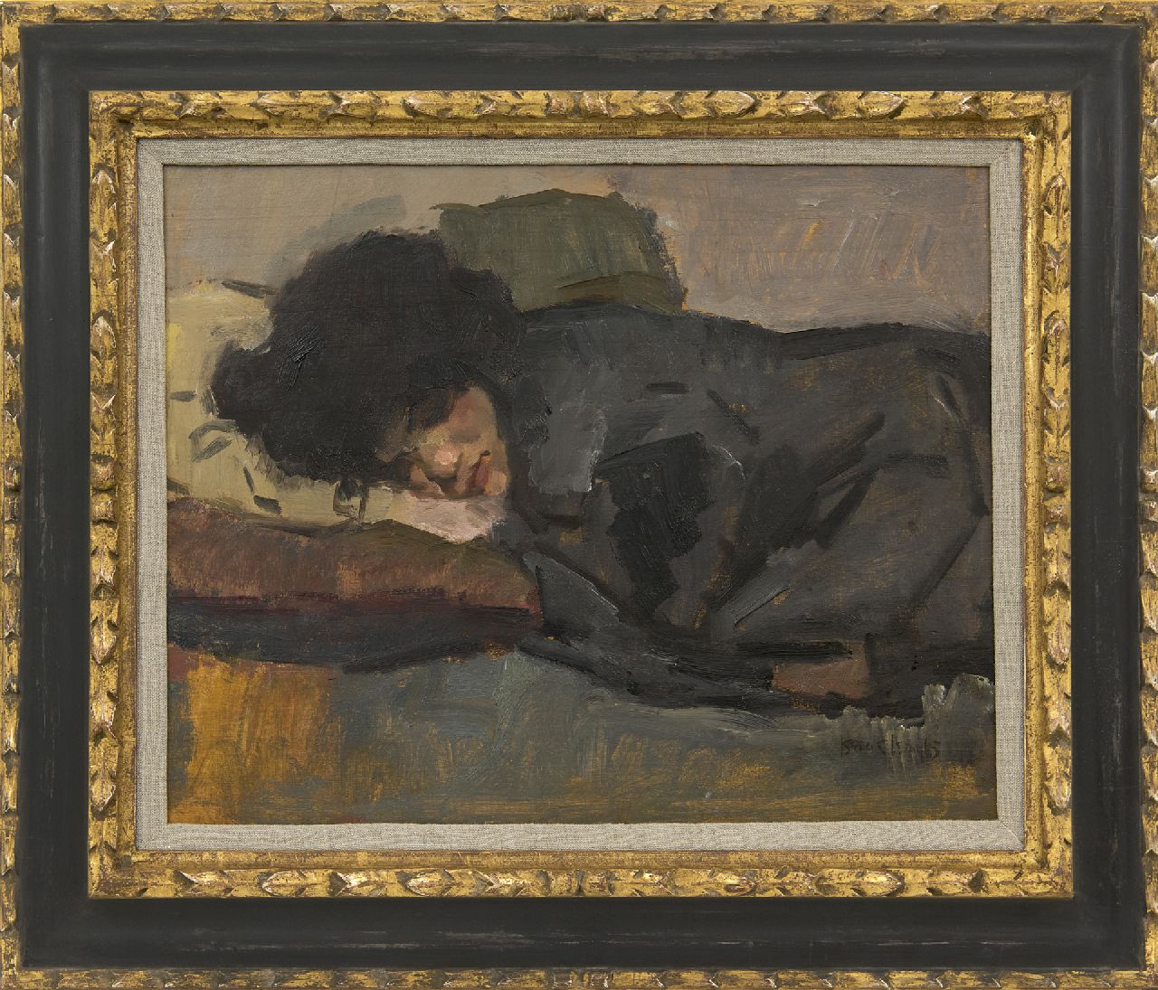 Israels I.L.  | 'Isaac' Lazarus Israels, Slapende vrouw, olieverf op paneel 32,5 x 41,0 cm, gesigneerd rechtsonder