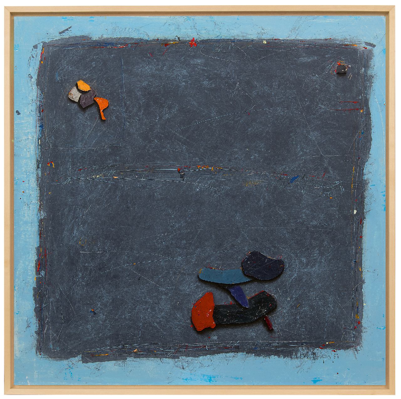 Morgan C.  | Cole Morgan | Aquarellen en tekeningen te koop aangeboden | Black board, gemengde techniek en collage op papier 99,0 x 99,0 cm, gesigneerd rechtsonder en gedateerd '87