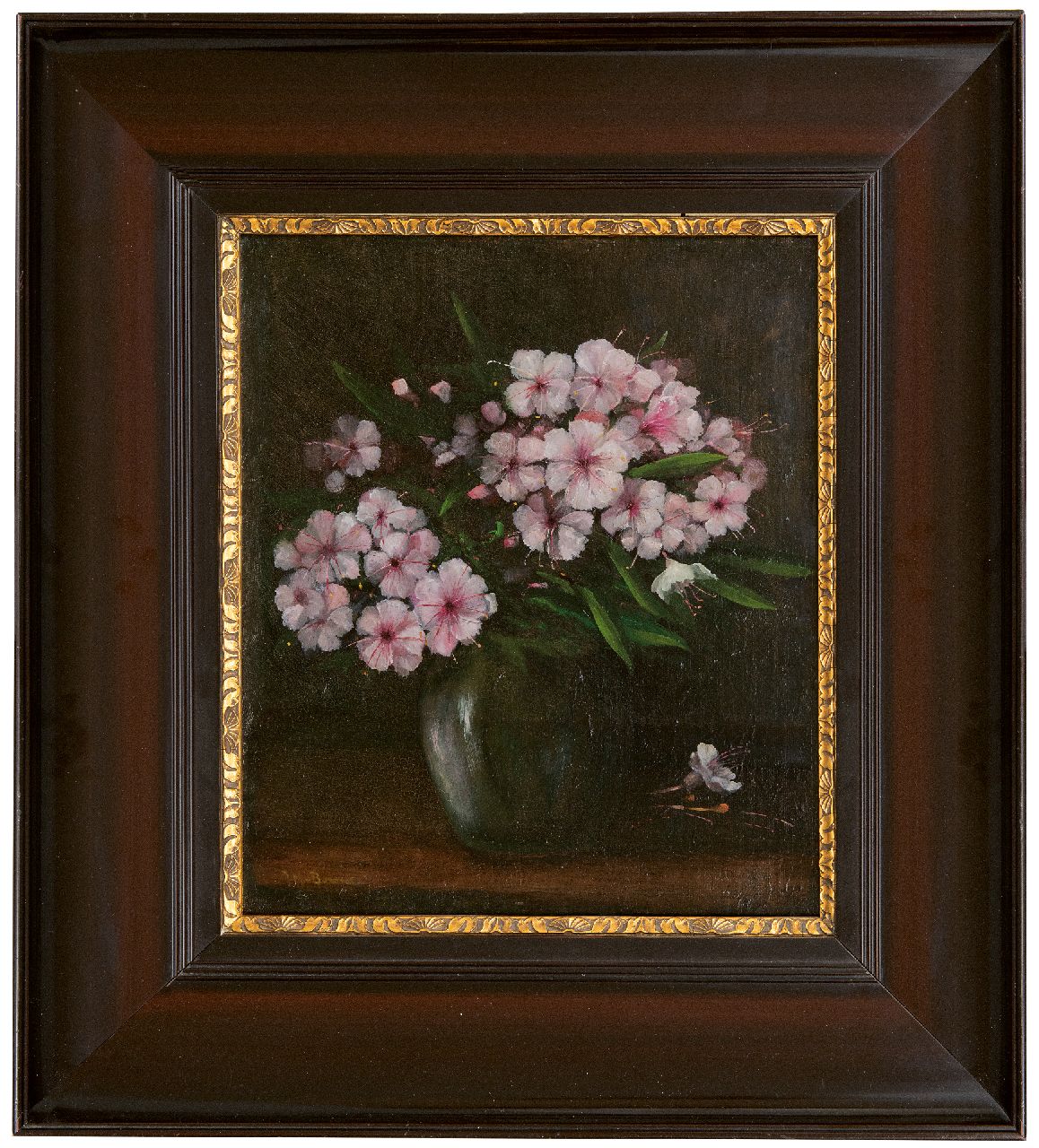 Bommel J.M. van | Jacobus Marinus van Bommel | Schilderijen te koop aangeboden | Rhododendrontakken in een vaas, olieverf op doek 38,2 x 33,3 cm, gesigneerd linksonder en op spieraam gedateerd 1932
