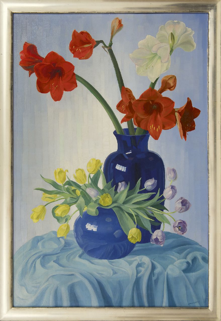 Smorenberg D.  | Dirk Smorenberg, Amaryllissen en tulpen, olieverf op doek 121,4 x 81,2 cm, gesigneerd rechtsonder