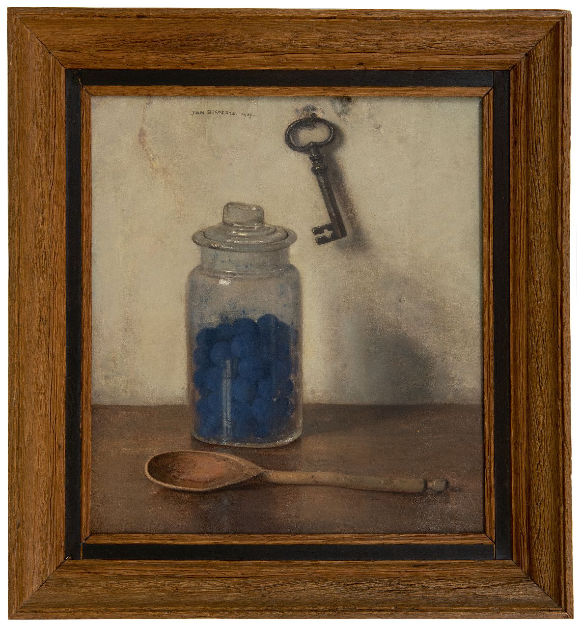 Bogaerts J.J.M.  | Johannes Jacobus Maria 'Jan' Bogaerts | Schilderijen te koop aangeboden | Glazen pot met blauwselbollen, olieverf op doek 36,0 x 32,9 cm, gesigneerd m.b. en gedateerd 1937