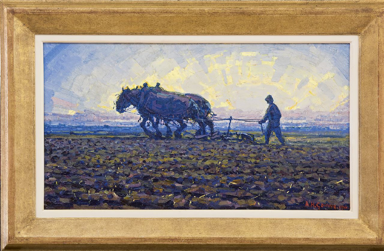 Gouwe A.H.  | Adriaan Herman Gouwe, Avondstond, Zuid-Limburg, olieverf op doek 25,0 x 45,6 cm, gesigneerd rechtsonder en gedateerd 1916
