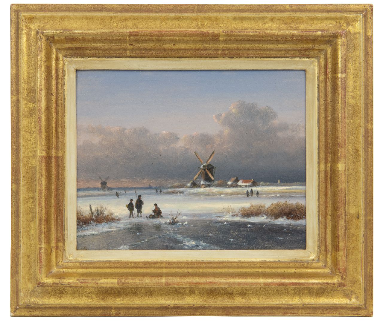 Kleijn L.J.  | Lodewijk Johannes Kleijn, Winterlandschap met ijsvissers, olieverf op paneel 15,6 x 19,9 cm