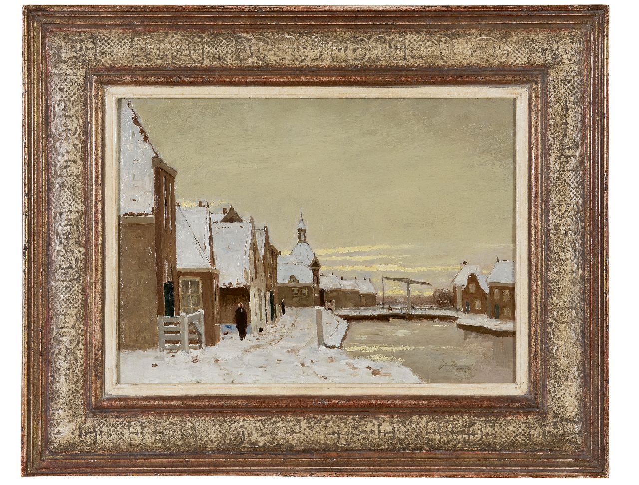 Bauffe V.  | Victor Bauffe | Schilderijen te koop aangeboden | Winters gezicht op Leidschendam met ophaalbrug, olieverf op doek 25,3 x 35,7 cm, gesigneerd rechtsonder