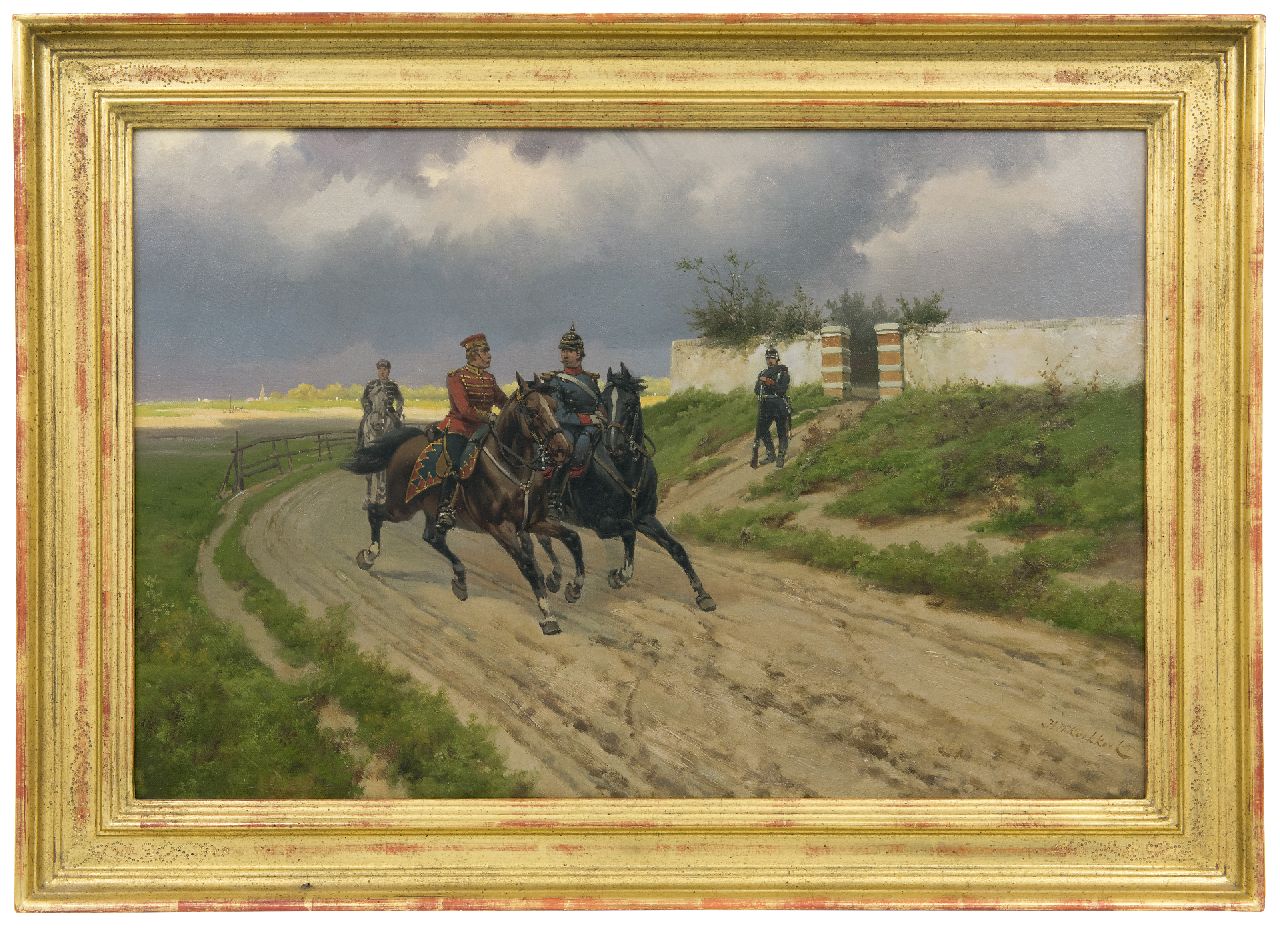 Koekkoek H.W.  | Hermanus Willem Koekkoek | Schilderijen te koop aangeboden | Pruisische cavaleristen te paard, olieverf op doek 40,3 x 60,4 cm, gesigneerd rechtsonder en te dateren 1890