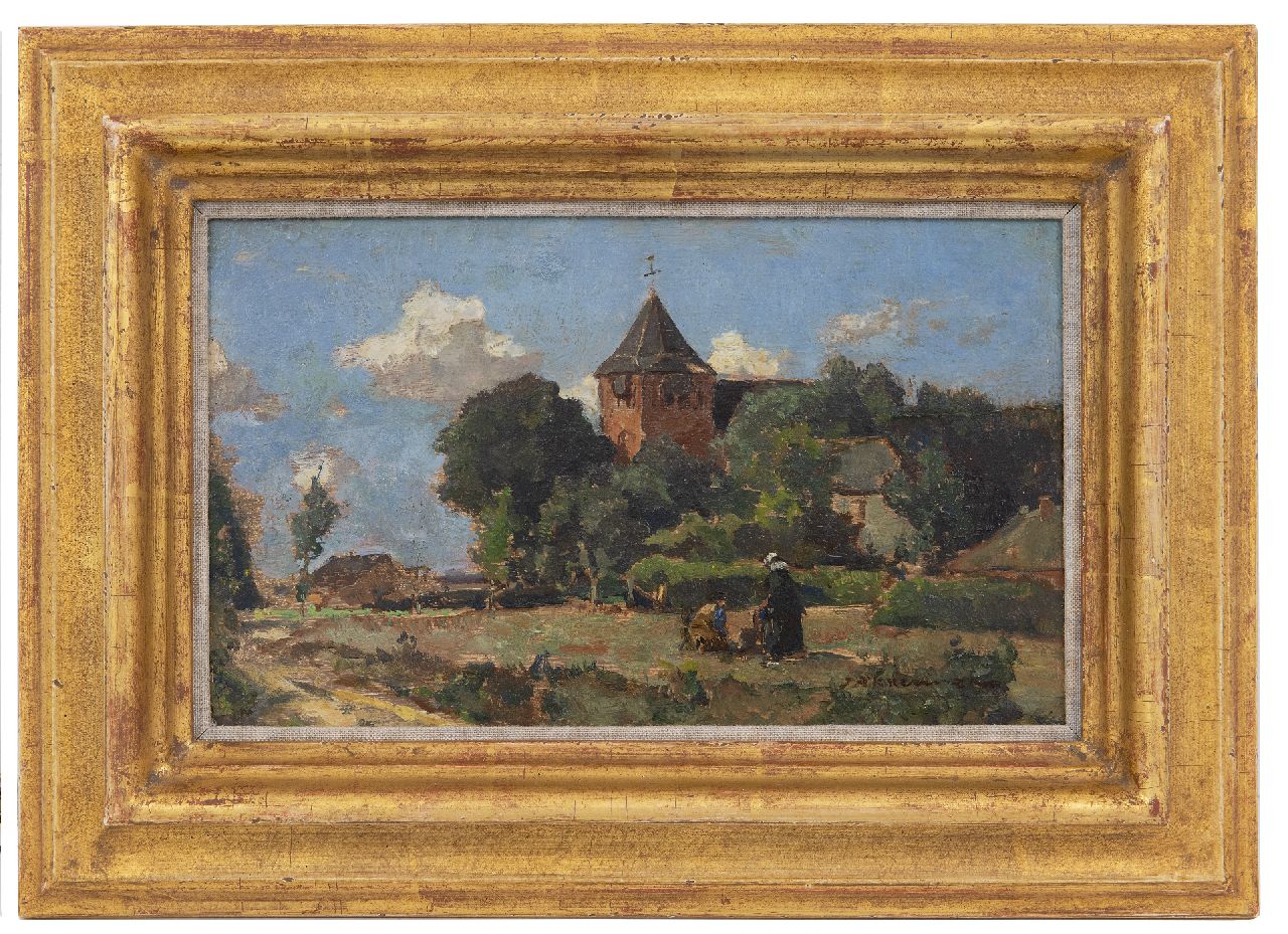 Akkeringa J.E.H.  | 'Johannes Evert' Hendrik Akkeringa, Kerkje te Heelsum, olieverf op paneel 13,4 x 22,1 cm, gesigneerd rechtsonder