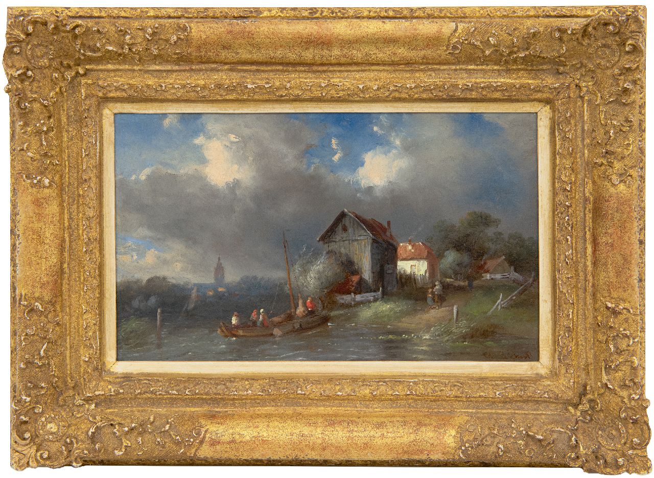 Leickert C.H.J.  | 'Charles' Henri Joseph Leickert, Overzetveer, olieverf op paneel 15,3 x 25,5 cm, gesigneerd rechtsonder