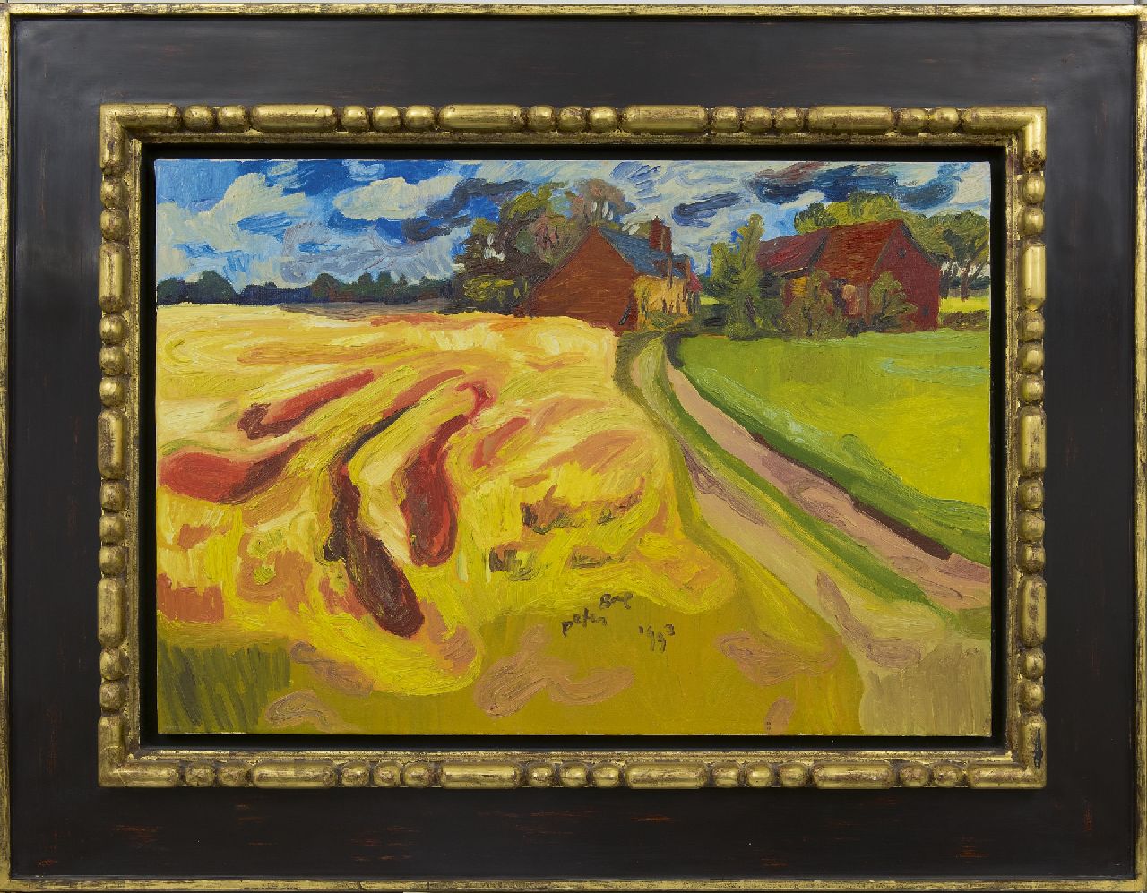 Bol P.P.J.  | 'Peter' Paul Jan Bol, Korenveld met boerderijen, olieverf op doek 56,3 x 81,2 cm, gesigneerd rechtsonder en gedateerd 1993