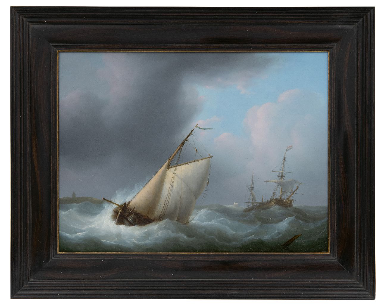 Schouman M.  | Martinus Schouman, Averij voor de kust in een storm, olieverf op paneel 29,3 x 38,7 cm, gesigneerd rechtsonder op drijfhout