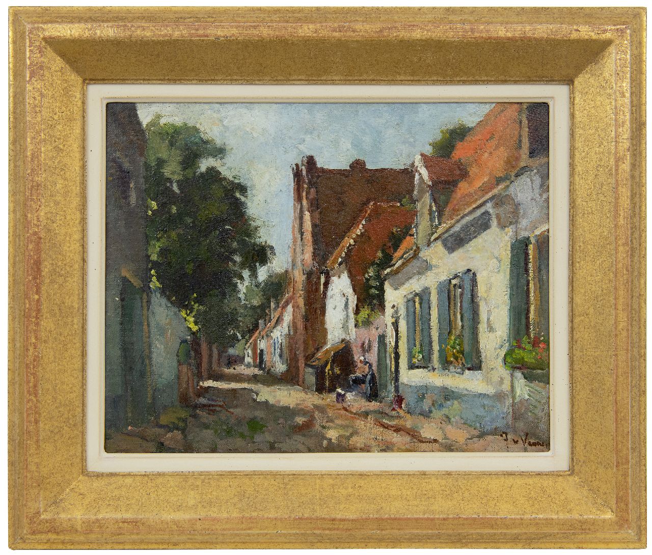 Vuuren J. van | Jan van Vuuren | Schilderijen te koop aangeboden | Straatje in Elburg, olieverf op doek 24,0 x 30,1 cm, gesigneerd rechtsonder