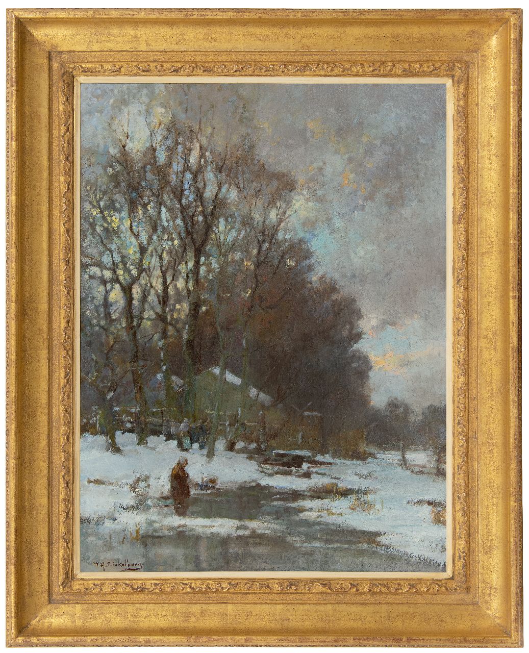 Eickelberg W.H.  | Willem Hendrik Eickelberg | Schilderijen te koop aangeboden | Winterdag aan de bosrand, olieverf op doek 72,5 x 54,2 cm, gesigneerd linksonder