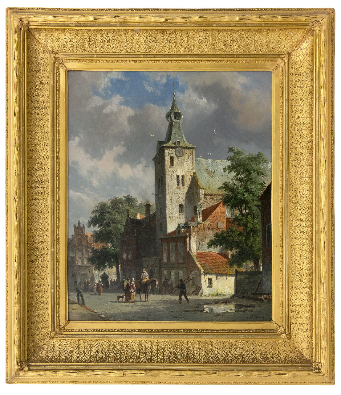 Eversen A.  | Adrianus Eversen, Gezicht op de Andreaskerk in Hattem, olieverf op doek 47,8 x 38,7 cm, gesigneerd rechtsonder en verso op etiket