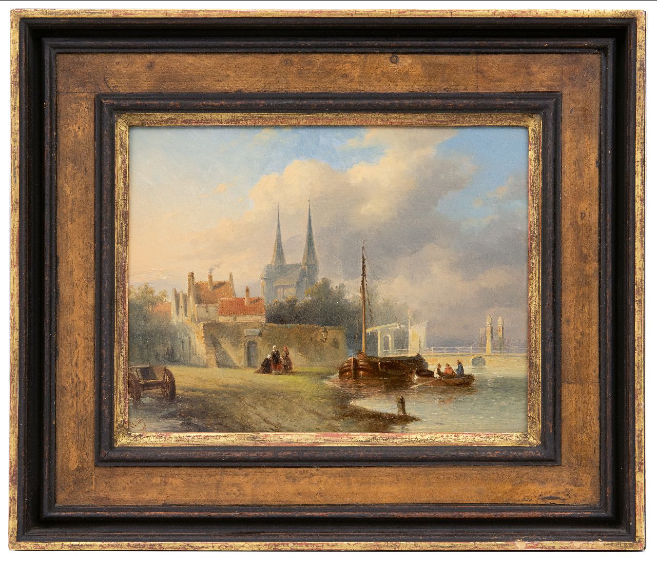 Vertin P.G.  | Petrus Gerardus Vertin, Hollands stadje aan een rivier, olieverf op paneel 19,4 x 25,6 cm, gesigneerd linksonder en gedateerd '45