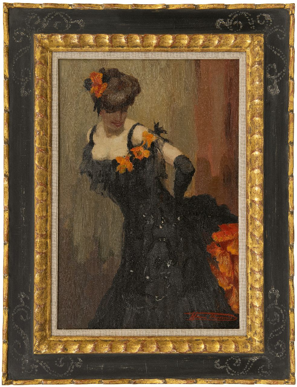 Thomas H.J.  | Henri Joseph Thomas | Schilderijen te koop aangeboden | Danseres in zwarte jurk, olieverf op doek 45,3 x 30,3 cm, gesigneerd rechtsonder