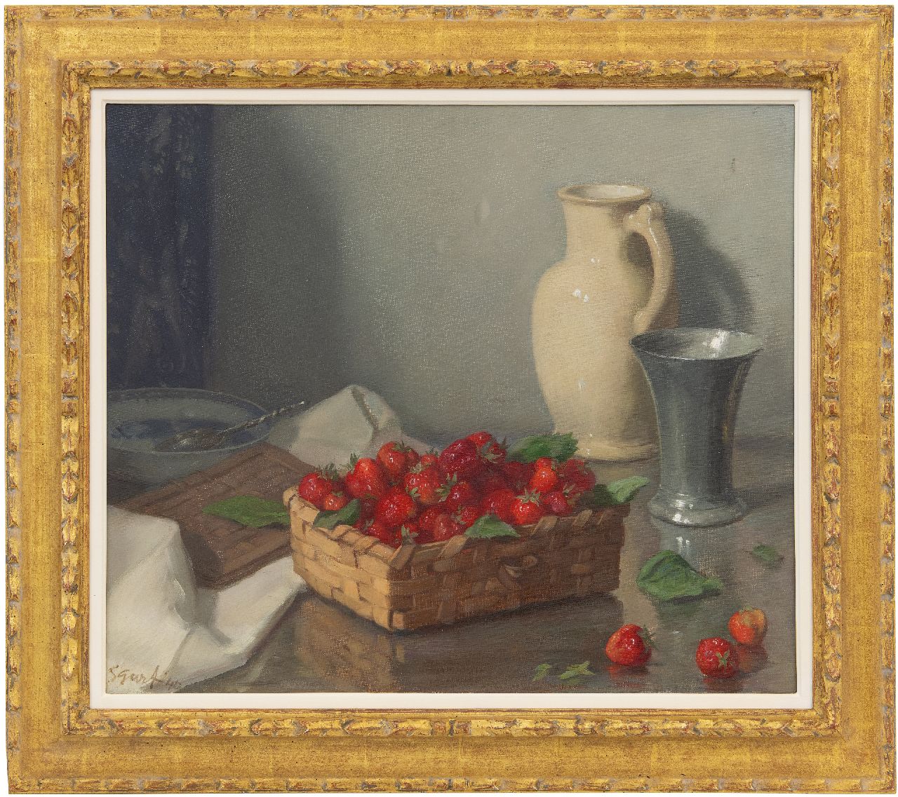 Garf S.  | Salomon Garf | Schilderijen te koop aangeboden | Stilleven met aardbeien in een mand, olieverf op doek 48,7 x 56,4 cm, gesigneerd linksonder en gedateerd '40