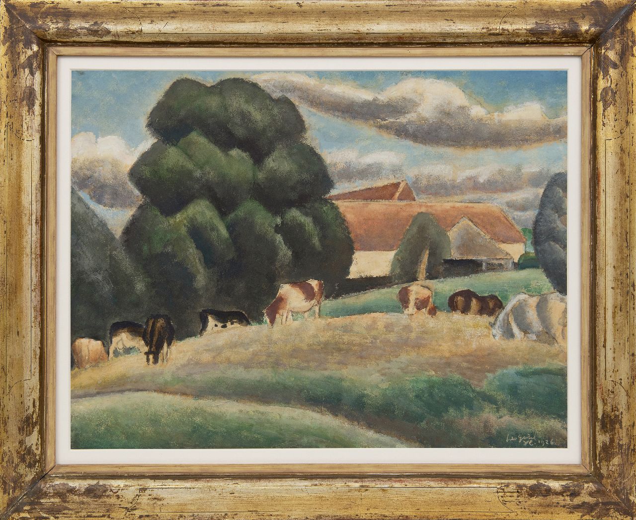 Gestel L.  | Leendert 'Leo' Gestel, Boerderij met vee bij Drongen aan de Leie, Vlaanderen, aquarel en gouache op papier 47,6 x 61,7 cm, gesigneerd rechtsonder en gedateerd 'YC' 1926