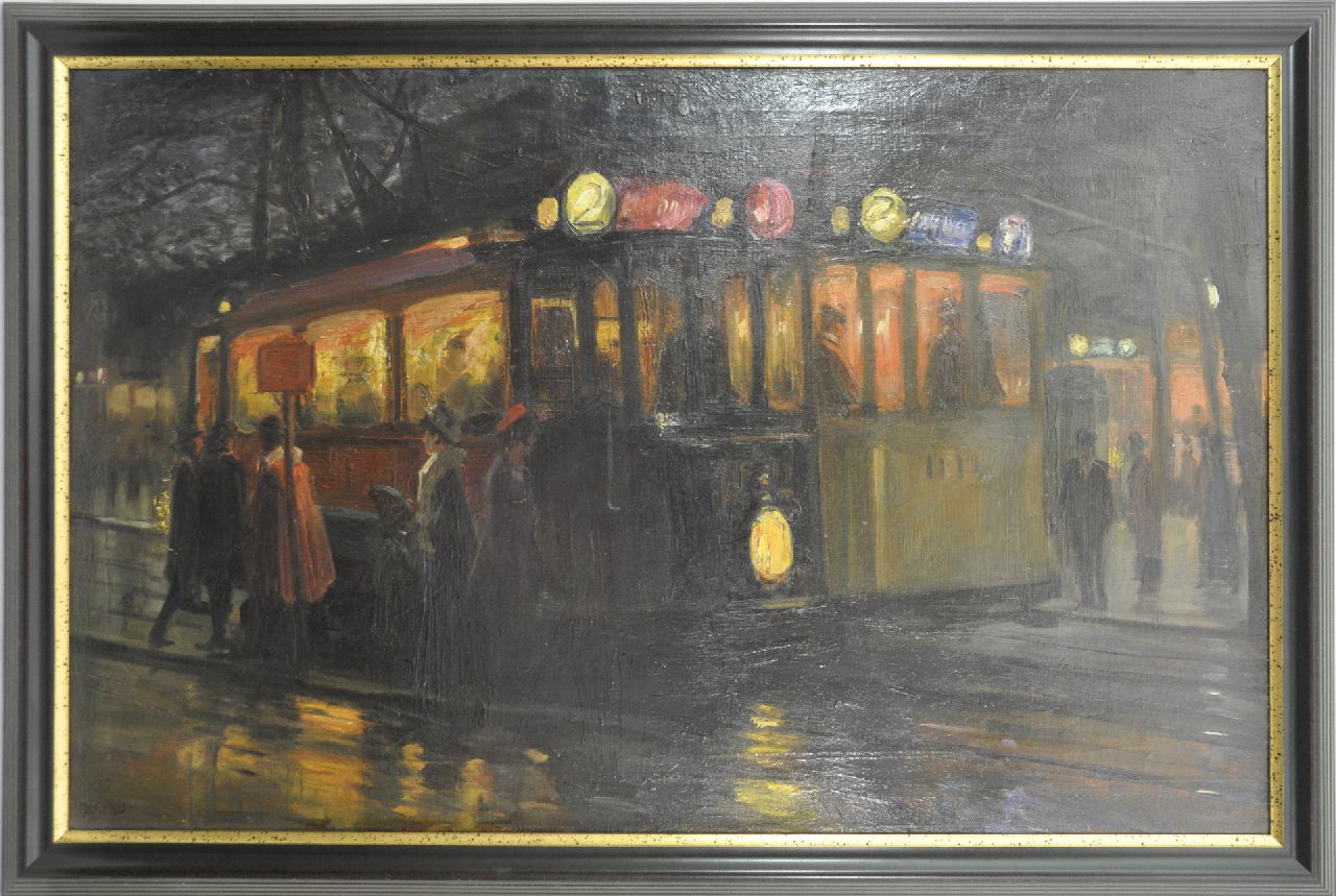 Richters M.J.  | 'Marius' Johannes Richters, Trams bij het Beursplein, Rotterdam, olieverf op doek 70,0 x 110,2 cm, gesigneerd linksonder en te dateren ca. 1913