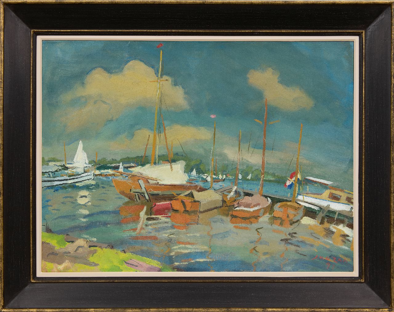Zee J. van der | Jan van der Zee, Jachthaven aan het Paterswoldsemeer, olieverf op doek 59,5 x 80,3 cm, gesigneerd rechtsonder en gedateerd '47