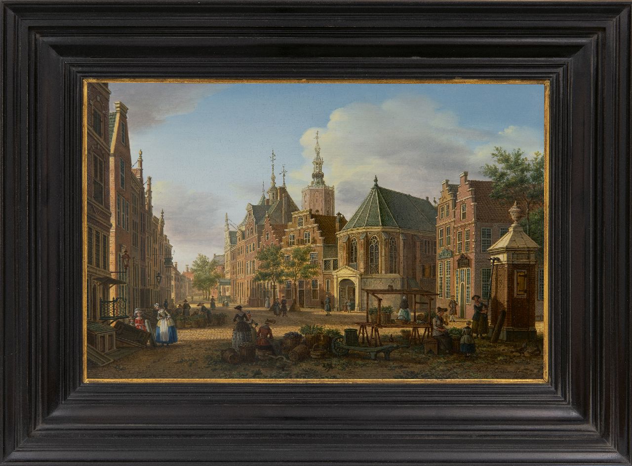 Fargue P.C. la | Paulus Constantijn la Fargue, Gezicht op de Haagse Groenmarkt, olieverf op paneel 22,7 x 34,5 cm, gesigneerd rechtsonder en te dateren ca. 1770