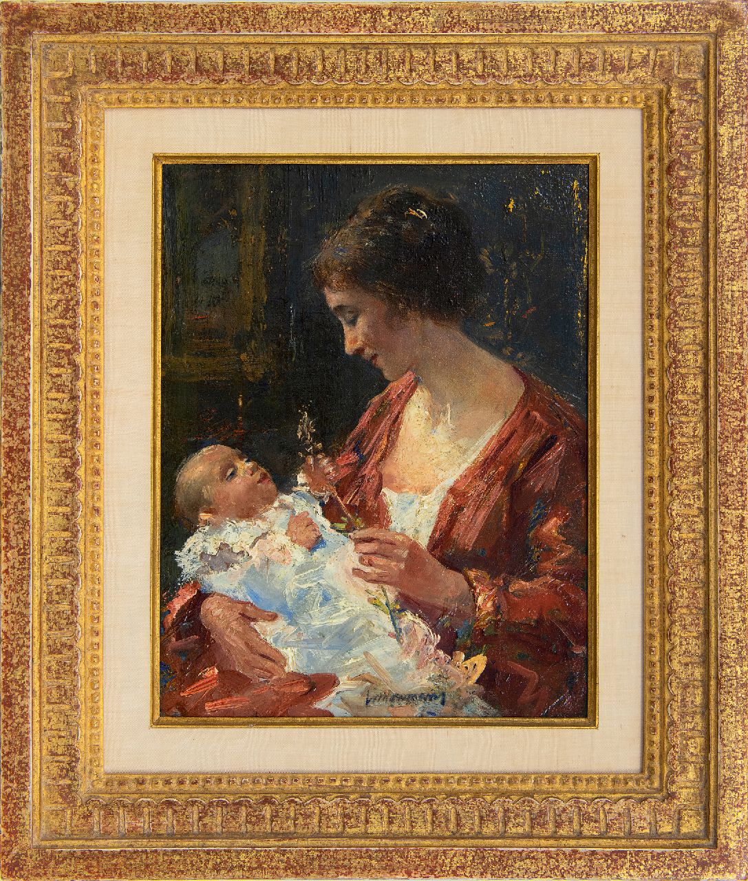Maris S.W.  | Simon Willem Maris | Schilderijen te koop aangeboden | Moeder en kind, olieverf op doek 29,0 x 22,5 cm, gesigneerd middenonder