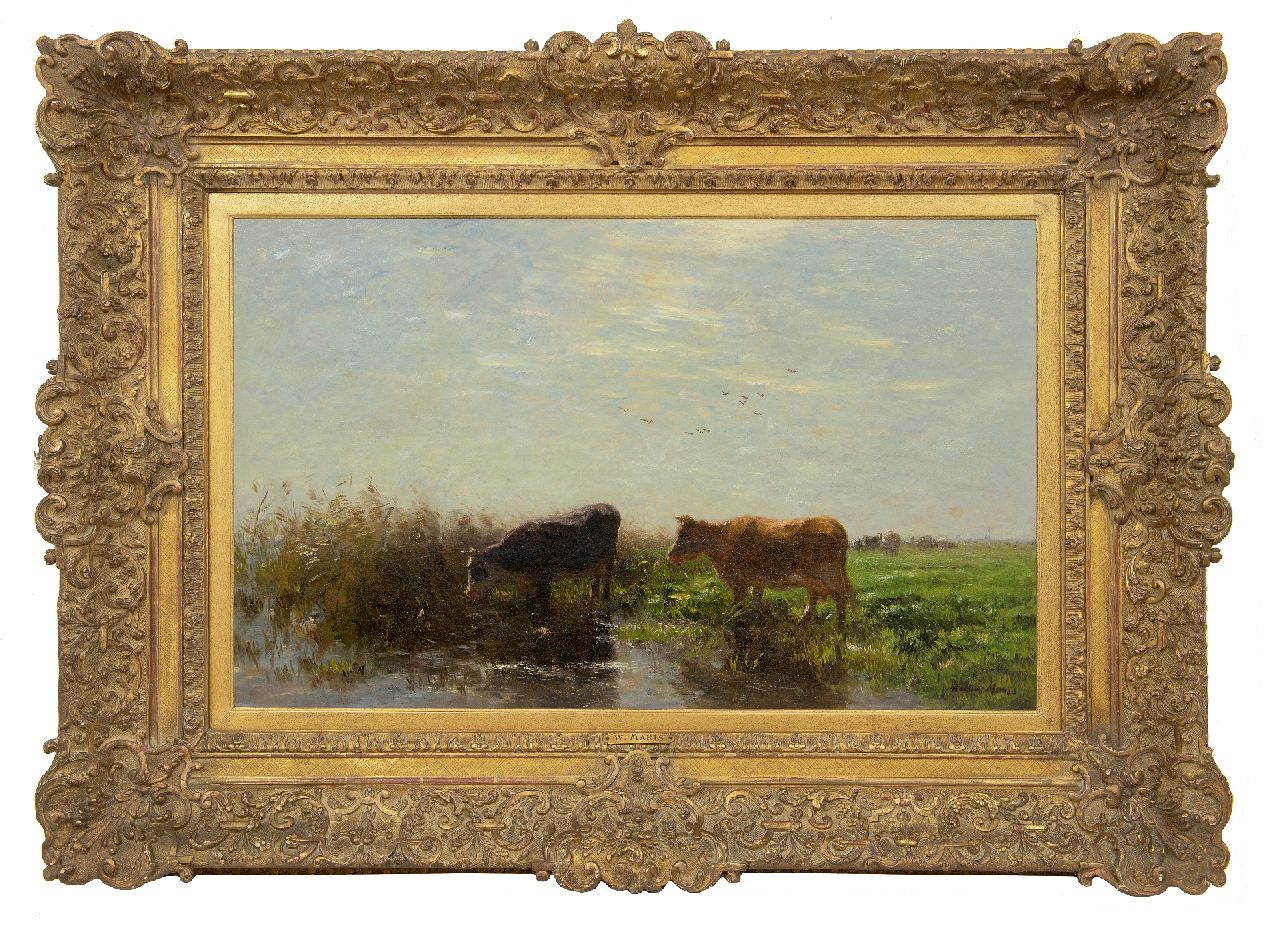 Maris W.  | Willem Maris, Twee koeien in Hollands landschap, olieverf op doek 53,6 x 78,5 cm, gesigneerd rechtsonder