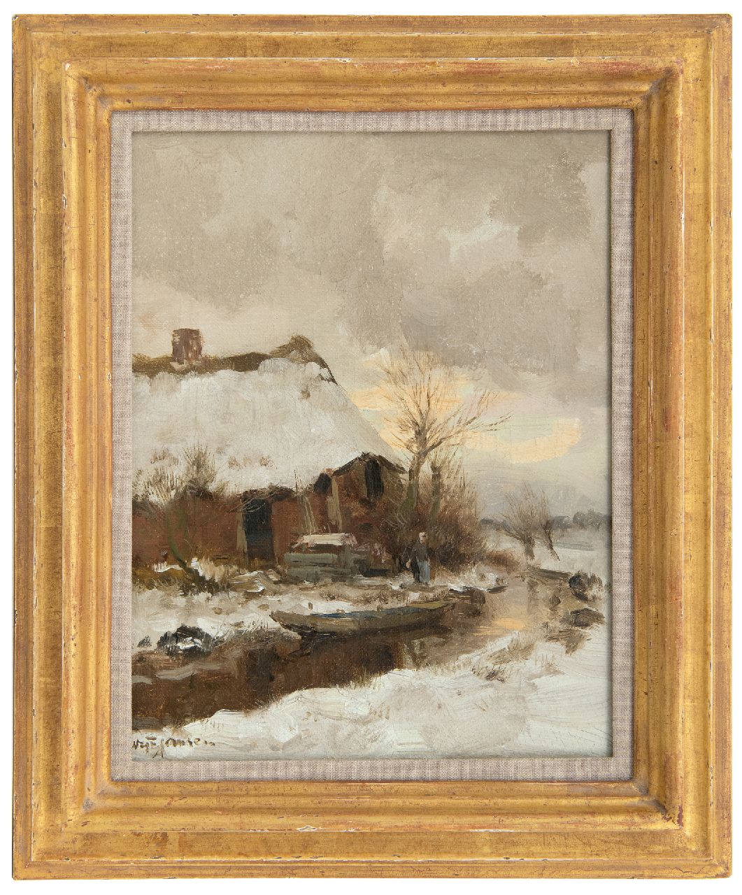 Jansen W.G.F.  | 'Willem' George Frederik Jansen, Boerderijtje in de sneeuw, olieverf op doek 30,5 x 24,5 cm, gesigneerd linksonder