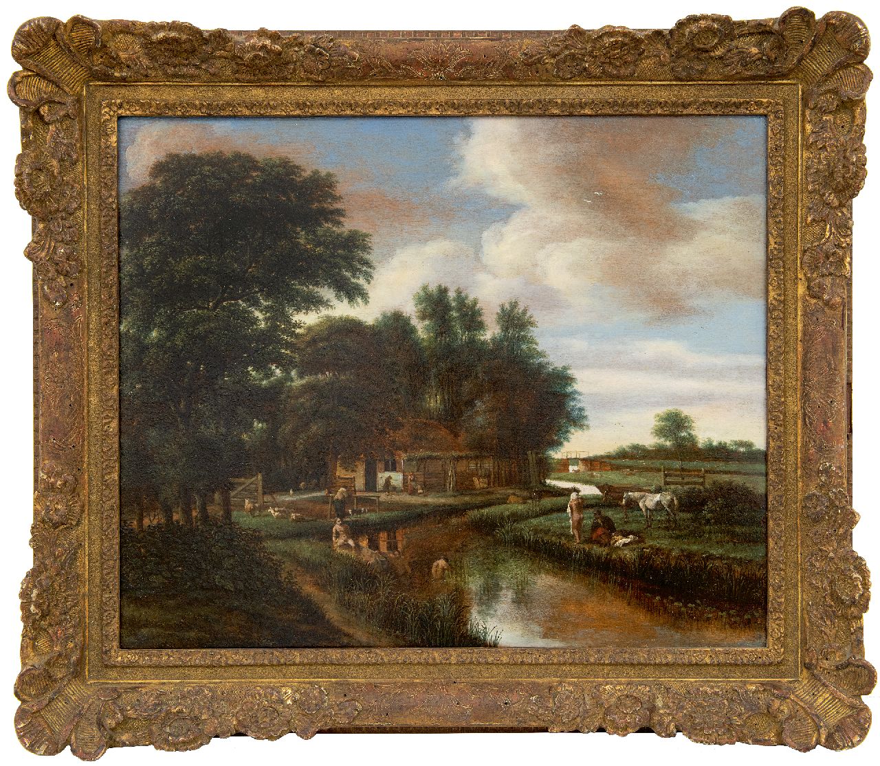 Asch P.J. van | 'Pieter' Jansz. van Asch | Schilderijen te koop aangeboden | Baders in een landschap, olieverf op paneel 42,0 x 51,5 cm, gesigneerd linksonder met monogram