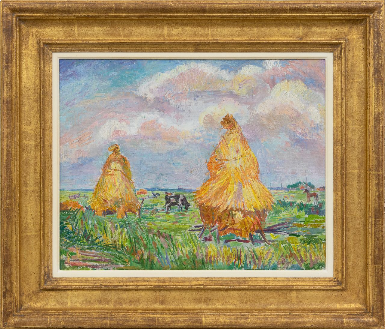 Pijpers E.E.  | 'Edith' Elizabeth Pijpers, Hooimijten in het veld, olieverf op doek 36,9 x 45,8 cm