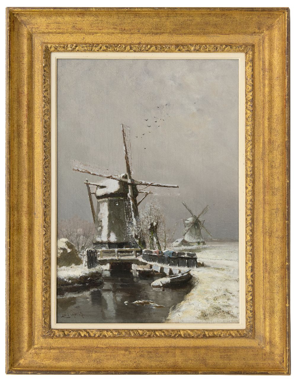 Apol L.F.H.  | Lodewijk Franciscus Hendrik 'Louis' Apol, Molens in de winter, olieverf op doek 50,1 x 34,8 cm, gesigneerd linksonder