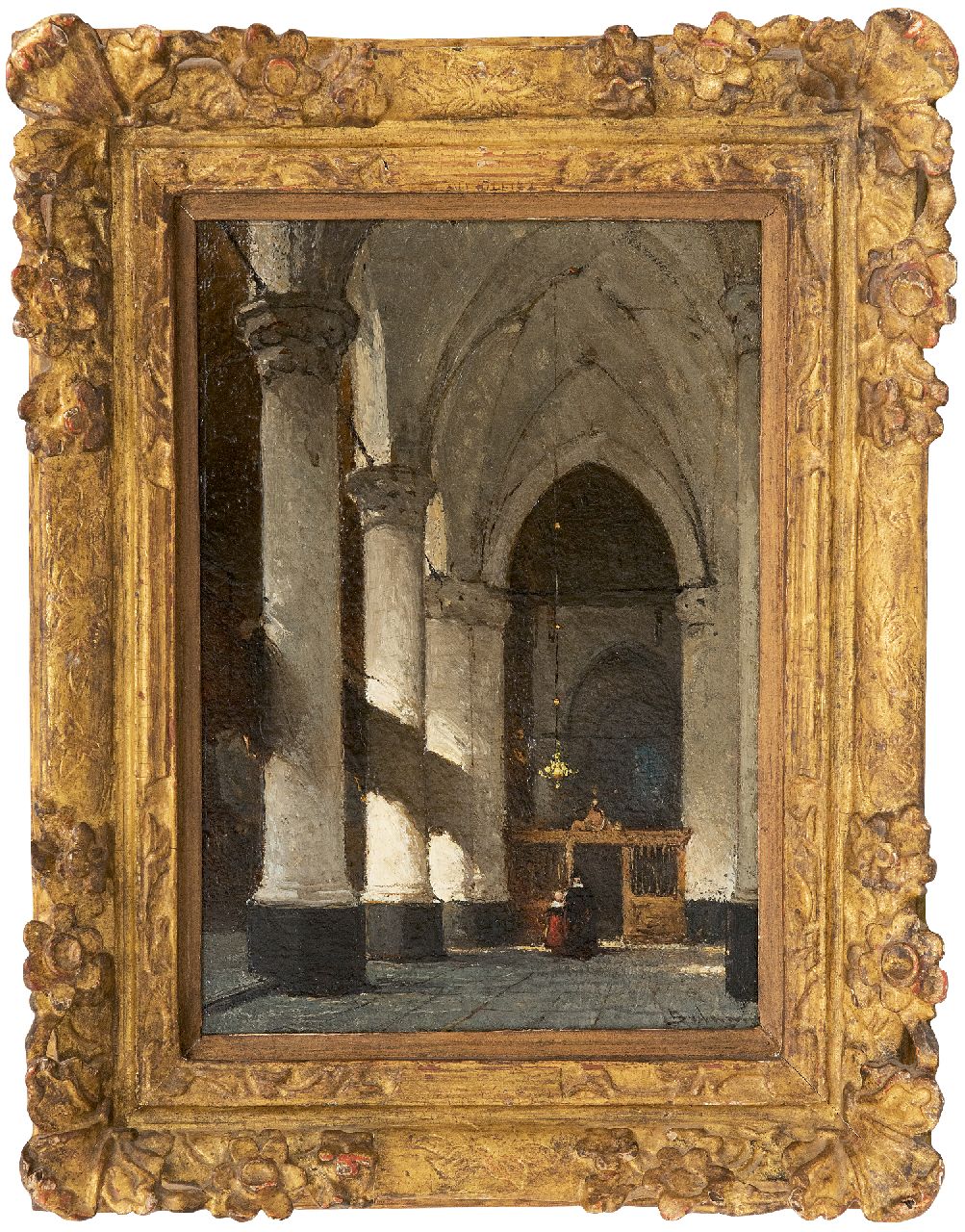 Bosboom J.  | Johannes Bosboom | Schilderijen te koop aangeboden | Interieur van de Grote of Sint-Jacobskerk in Den Haag, olieverf op paneel 24,5 x 17,6 cm, gesigneerd rechtsonder