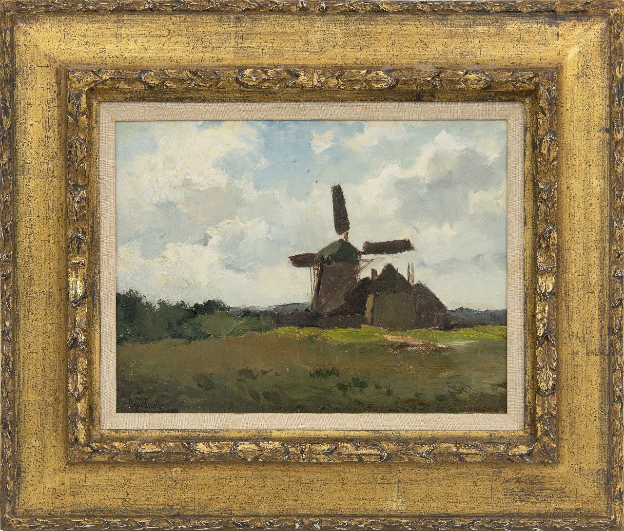 Windt Ch. van der | Christophe 'Chris' van der Windt, Landschap met poldermolen, olieverf op doek op paneel 22,3 x 28,2 cm, gesigneerd linksonder