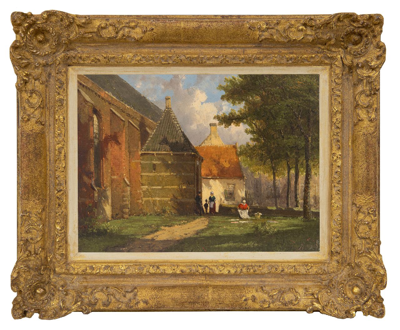 Koekkoek W.  | Willem Koekkoek | Schilderijen te koop aangeboden | Zonnig gezicht op de Zuiderkerk in Enkhuizen, olieverf op paneel 19,1 x 25,6 cm, gesigneerd rechtsonder met initialen