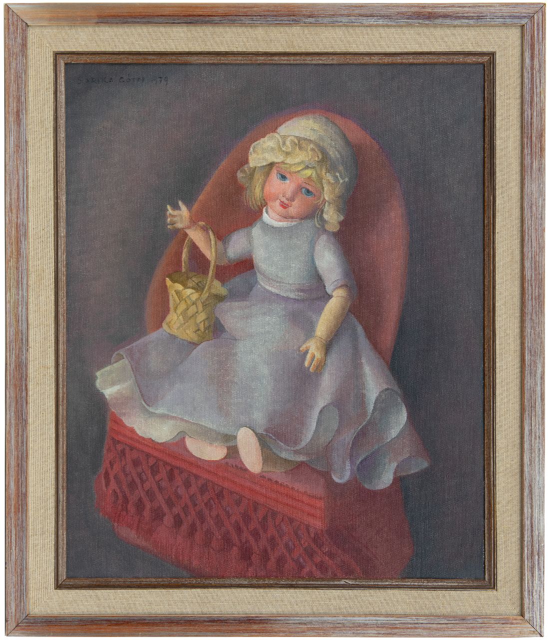 Góth C.  | Charlotte 'Sarika' Góth | Schilderijen te koop aangeboden | Pop op een stoel, olieverf op doek 58,2 x 47,2 cm, gesigneerd linksboven en gedateerd 1979