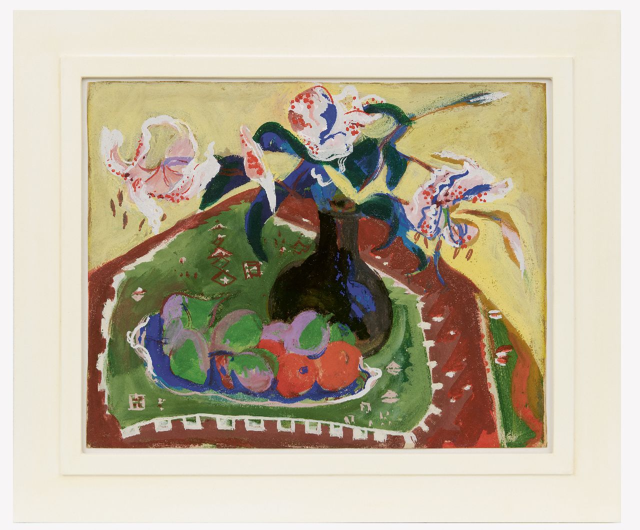 Wiegers J. | Jan Wiegers, Stilleven met bloemen, olieverf op papier 38,1 x 47,9 cm, gesigneerd rechtsonder en gedateerd '29 Wiegers J. | Jan Wiegers, Stilleven met bloemen, olieverf op papier 38,1 x 47,9 cm, gesigneerd rechtsonder en gedateerd '29