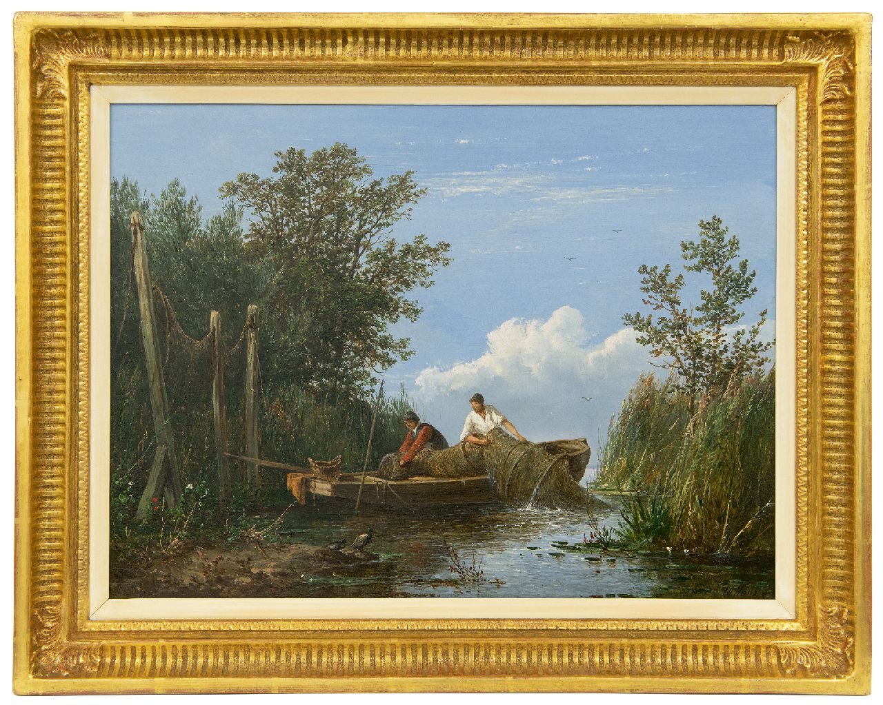 Hans J.G.  | Josephus Gerardus Hans | Schilderijen te koop aangeboden | Het binnenhalen van de fuiken, olieverf op paneel 34,0 x 45,0 cm, gesigneerd rechtsonder