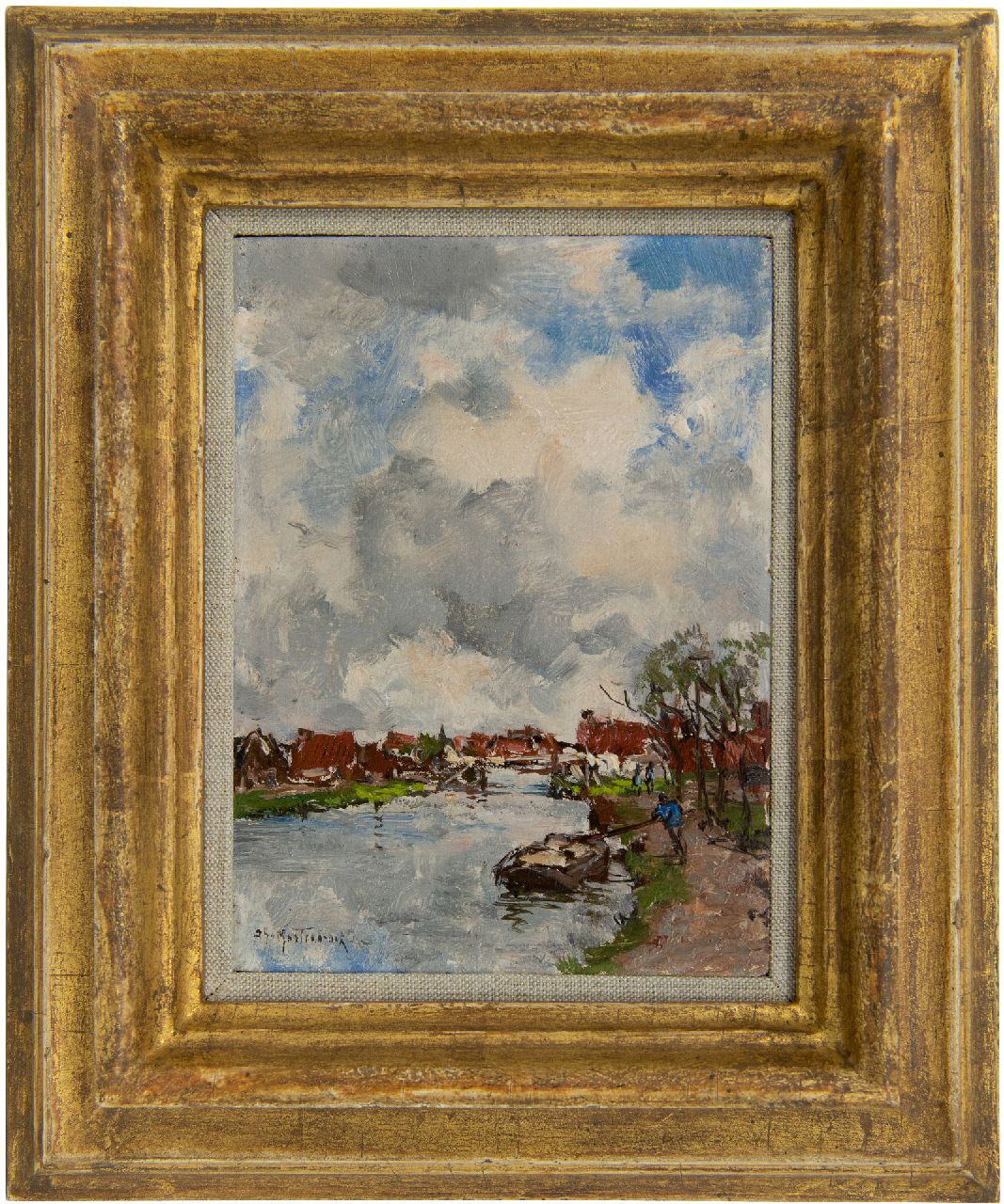 Mastenbroek J.H. van | Johan Hendrik van Mastenbroek, Trekvaart, olieverf op paneel 16,0 x 11,8 cm, gesigneerd linksonder Mastenbroek J.H. van | Johan Hendrik van Mastenbroek, Trekvaart, olieverf op paneel 16,0 x 11,8 cm, gesigneerd linksonder