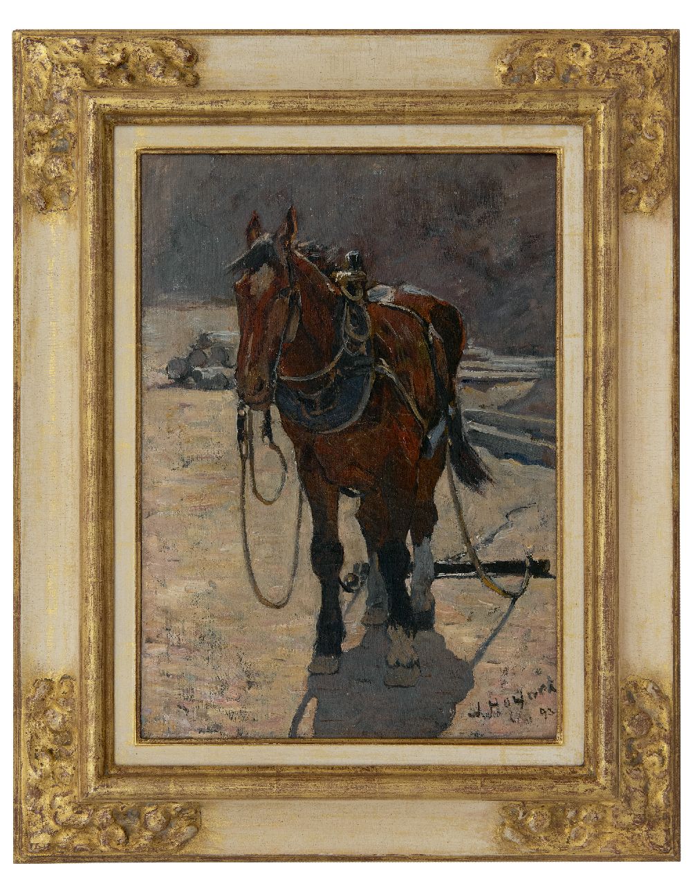 Hoynck van Papendrecht J.  | Jan Hoynck van Papendrecht | Schilderijen te koop aangeboden | Trekpaard, olieverf op doek 45,1 x 34,0 cm, gesigneerd rechtsonder en gedateerd '93